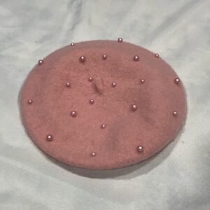 Pink Pearl Embellished Beret Cottagecore French Chic One Size